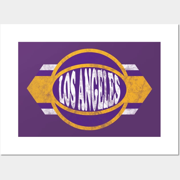 Los Angeles Basketball retro and distressed ball and stripe Wall Art by MulletHappens